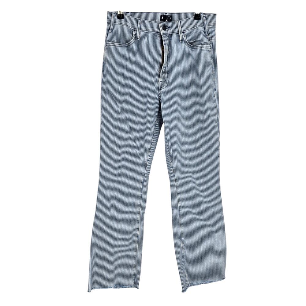Mother Hustler Ankle Fray All Aboard Jeans Blue Striped Straight Denim Size 24